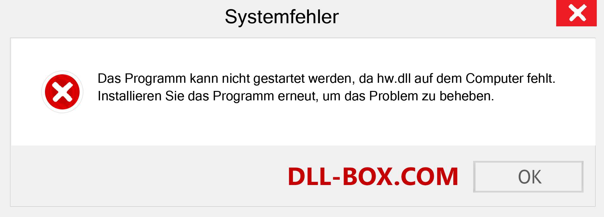 hw.dll-Datei fehlt?. Download für Windows 7, 8, 10 - Fix hw dll Missing Error unter Windows, Fotos, Bildern